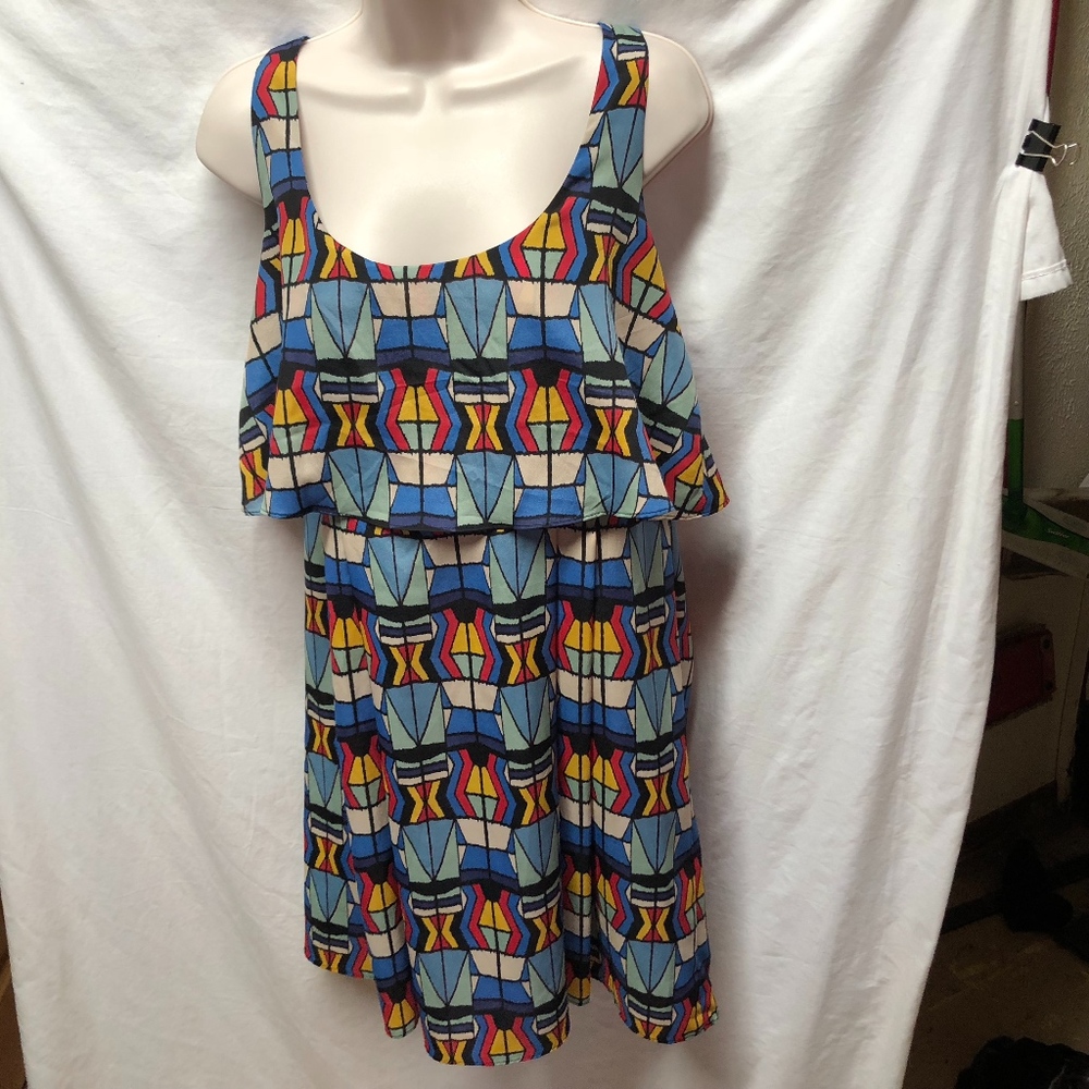 Jessica Simpson Blue Multi Geometric Print Sleeveless Dress